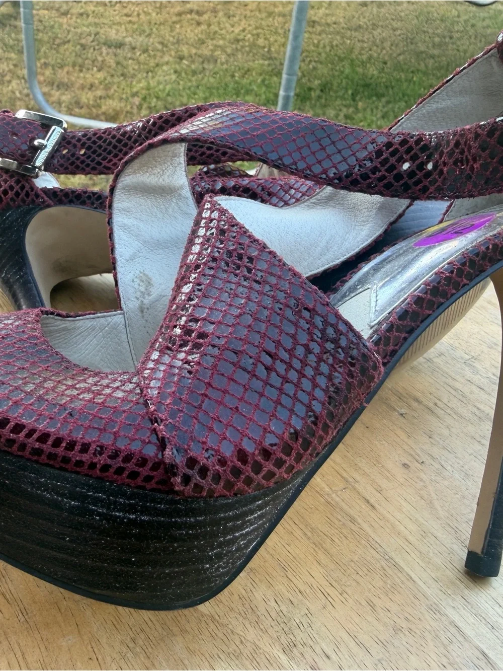 Michael Kors Burgundy Snake-Embossed Platform Slingback Heels